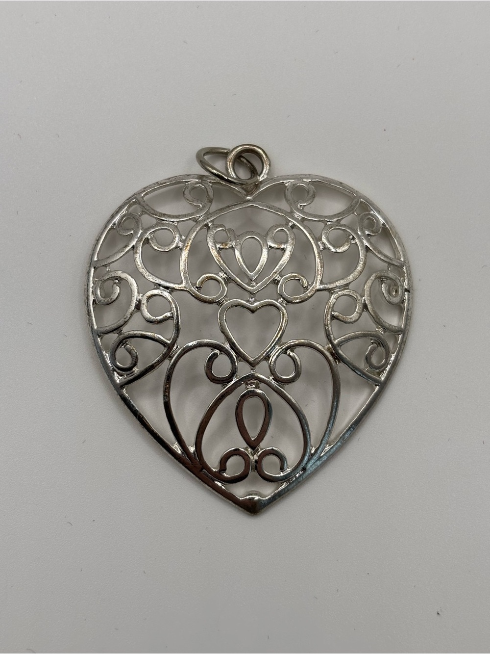 Openwork Heart Pendant - Silver Tone